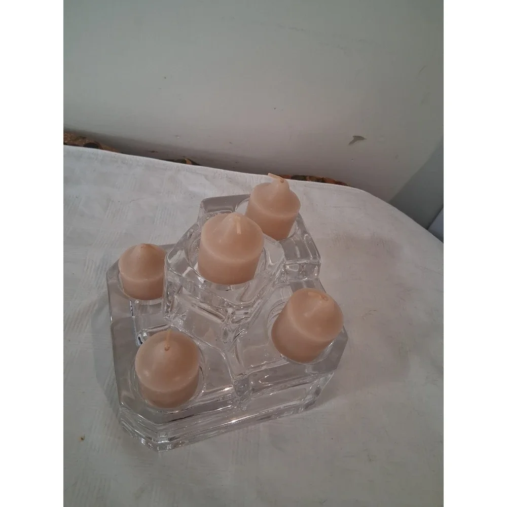 Clear Glass 5-Light Tiered Geometric Candle Holder Brutalist Style Centerpiece
